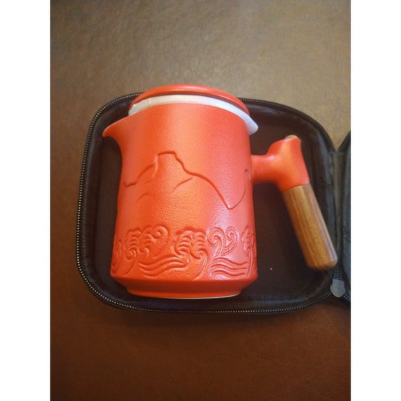 Gorgeous Red Ceramic Tea Cup with Infuser Travel Kit Mother's Day Gift Tea Lover - Picture 1 of 10